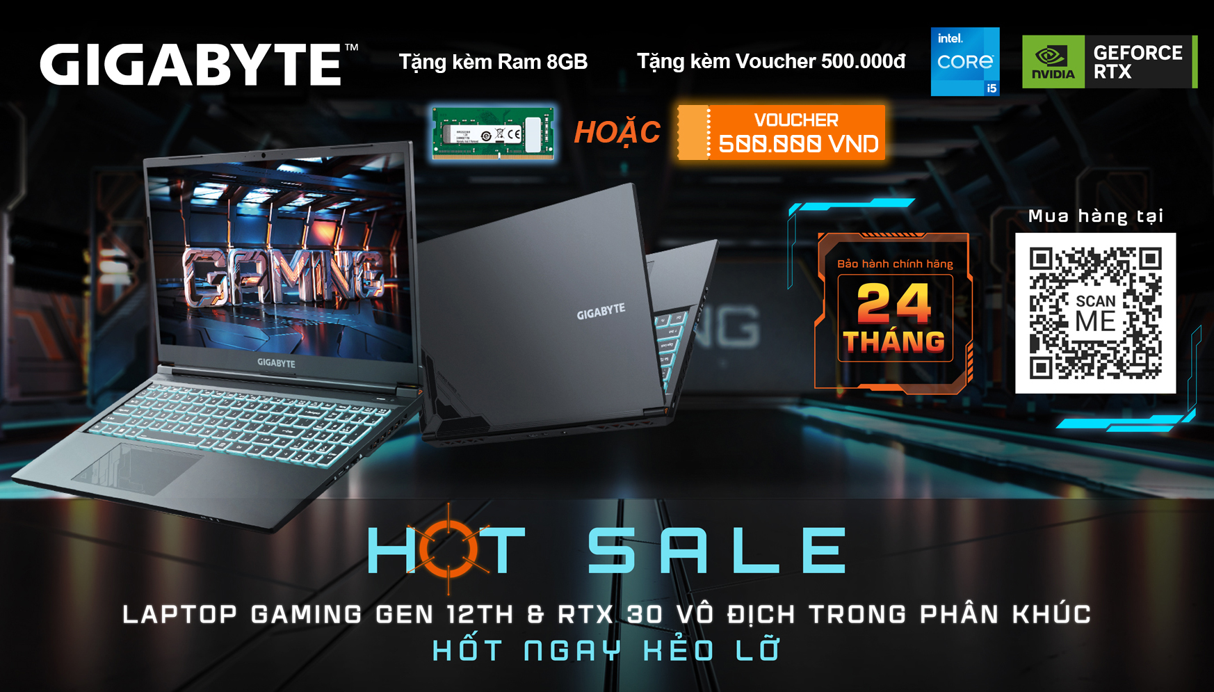 mua laptop gaming Gigabyte nhận ngay Ram 8GB hoặc Voucher 500K
