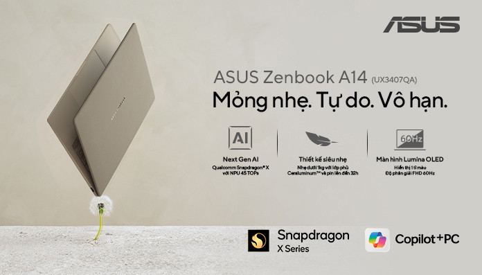 ASUS ZENBOOK A14 | LAPTOP AI COPILOT+PC NHẸ NHẤT