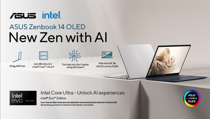 [HOT] sản phẩm Zenbook tích hợp CPU Intel mới nhất 2024 có tính năng AI 