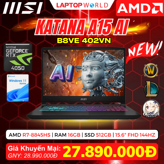 MSI Katana A15 2024: Laptop Gaming chuẩn AI, trang bị CPU AMD Ryzen 8000 series ĐẦU TIÊN