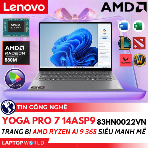 Lenovo Yoga Pro 7 14ASP9 83HN0022VN: Trang bị AMD Ryzen AI 9 365 siêu mạnh mẽ