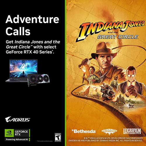 CTKM GIGABYTE: Tặng game Indiana Jones and the Great Circle khi mua Card đồ họa RTX & Laptop RTX 40 Series