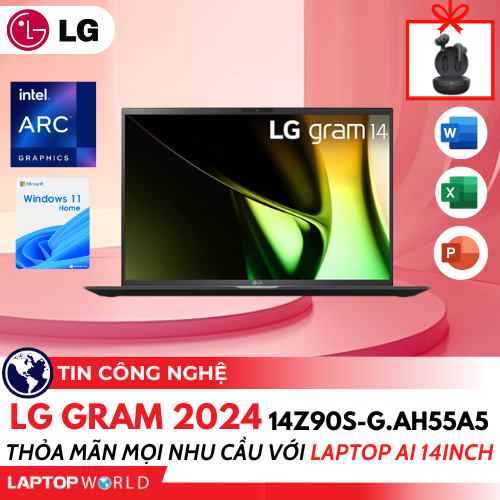 Thỏa mãn mọi nhu cầu với laptop AI 14inch: LG Gram 2024 14Z90S-G.AH55A5