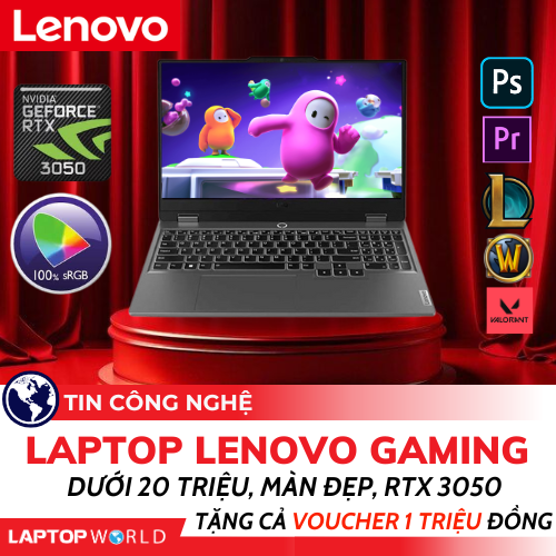 Laptop Lenovo Gaming dưới 20 triệu, Màn đẹp, RTX 3050 - Tặng cả Voucher 1 triệu đồng