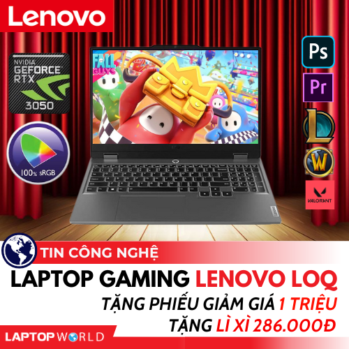 Laptop Gaming Lenovo LOQ dưới 20 triệu, Tặng phiếu giảm giá 1 triệu + Lì xì 286K