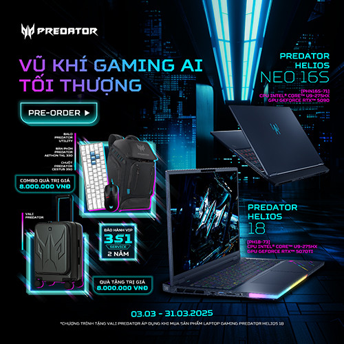 CTKM: PRE-ORDER: PREDATOR VŨ KHÍ GAMING AI TỐI THƯỢNG