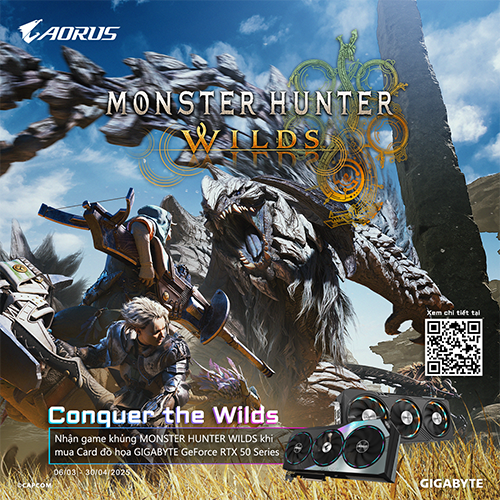 CTKM GIGABYTE: Tặng code game Monster Hunter Wild cho sản phẩm RTX 50 Series & Màn hình AORUS OLED