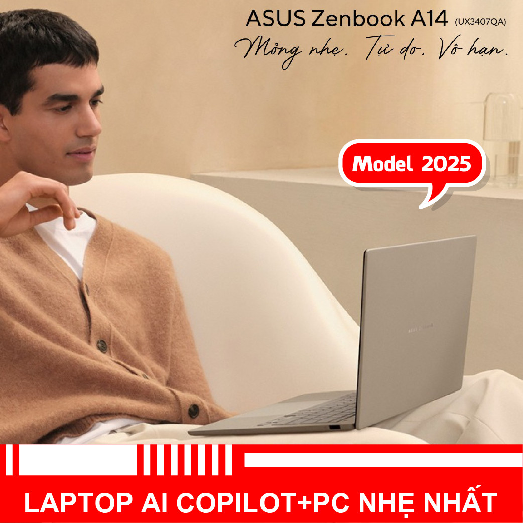 Laptop ASUS Zenbook A14 UX3407 - Laptop AI mỏng nhẹ chỉ 0.98kg