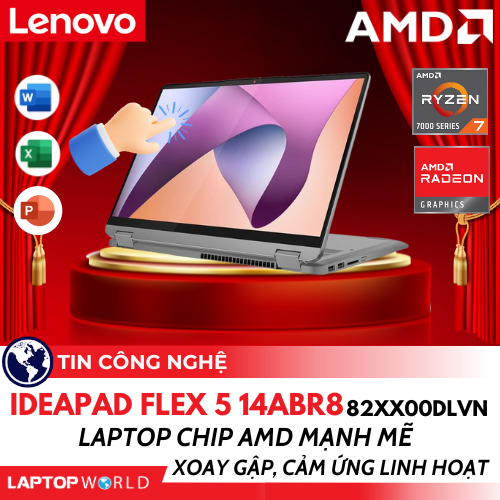 Lenovo IdeaPad Flex 5 14ABR8 82XX00DLVN: Laptop chip AMD mạnh mẽ thiết kế xoay gập, cảm ứng linh hoạt