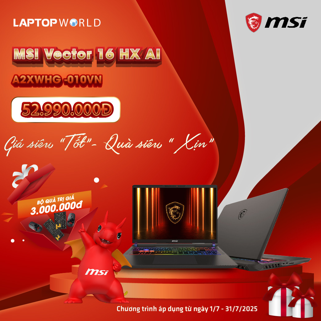 CTKM: Mua MSI Vector 16 HX AI A2XWHG -010VN giá siêu tốt, quà siêu xịn