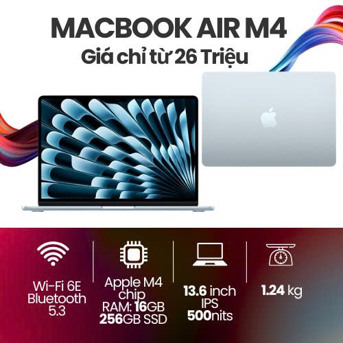 MacBook Air M4 2025 – Giá Chỉ Từ 26 Triệu, Thiết Kế Đẹp – Hiệu Năng Mạnh 