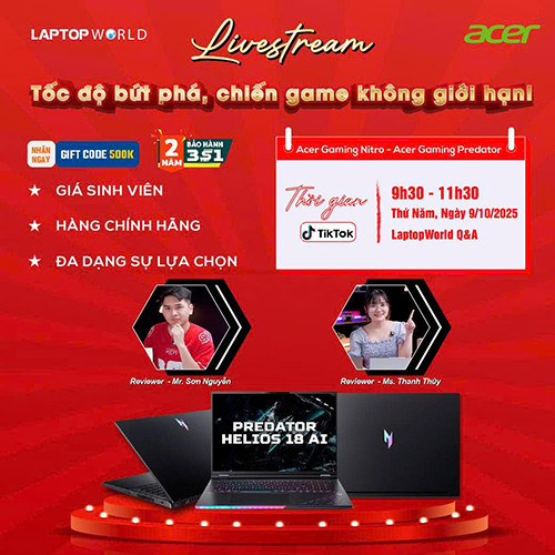 Livestream Acer Gaming – Tốc độ bứt phá, chiến game không giới hạn!