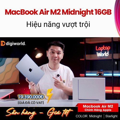 MacBook Air M2 Midnight 16GB – Hiệu năng vượt trội, thiết kế sang trọng