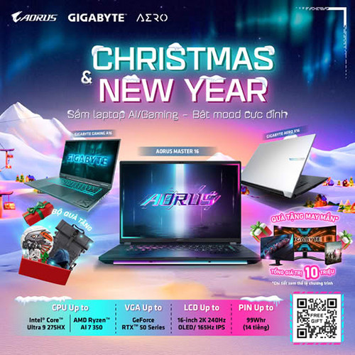 CTKM GIGABYTE: CHRISTMAS & NEW YEAR SẮM LAPTOP AI/GAMING - BẬT MOOD CỰC ĐỈNH