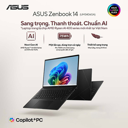 ASUS Zenbook 14 UM3406GA: Sức mạnh AI vượt trội trong thân hình siêu mỏng nhẹ