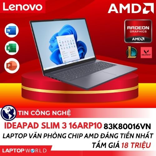Lenovo IdeaPad Slim 3 16ARP10 83K80016VN: Laptop văn phòng chip AMD đáng tiền nhất tầm giá 18 triệu