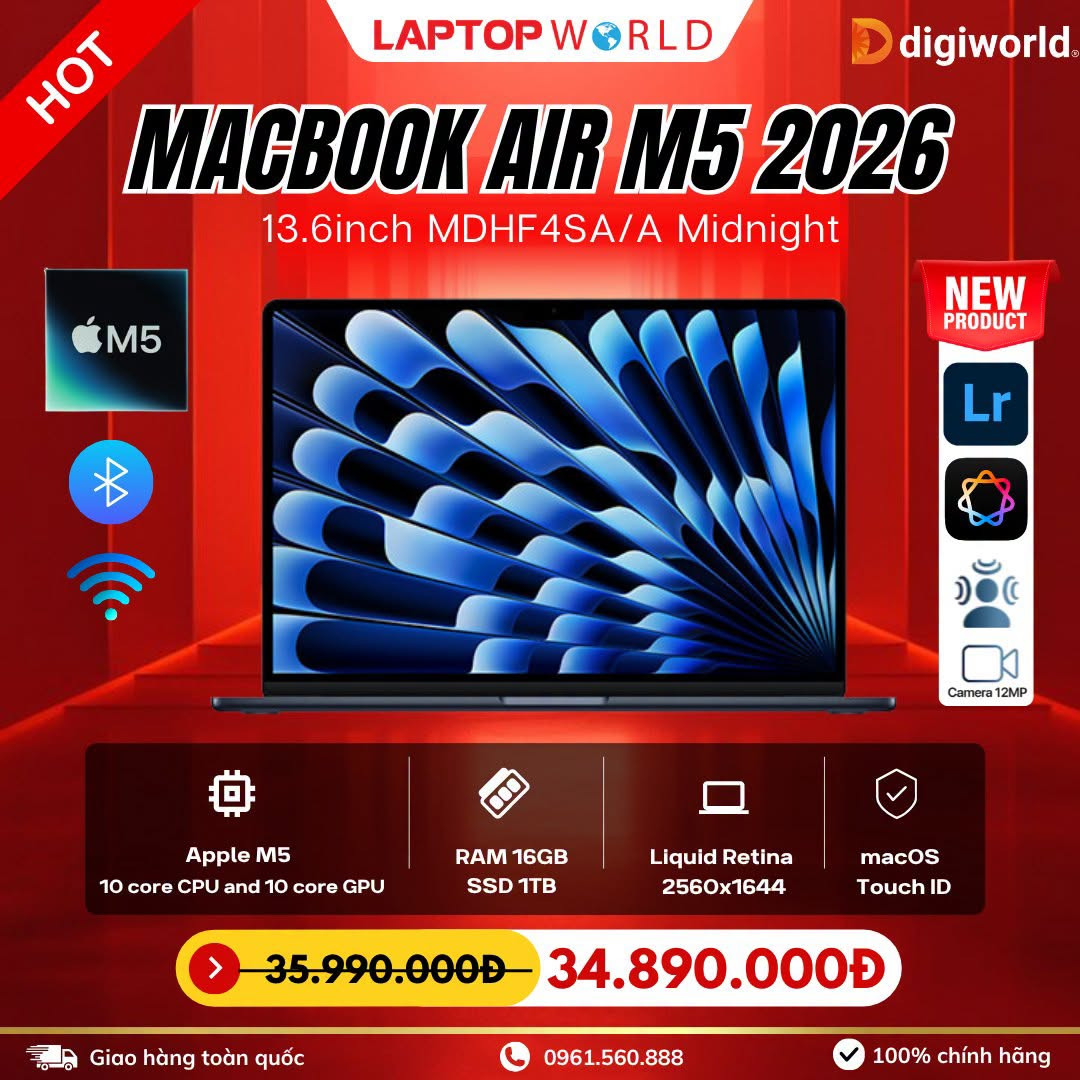 MacBook Air M5 13 inch 2026 Chính Hãng – Giá Cực Tốt Tại LaptopWorld