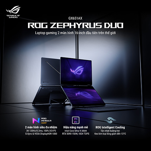 ROG Zephyrus Duo 2026 (GX651AX) - Tuyệt Tác 2 Màn Hình, Đỉnh Cao Hiệu Năng Tối Thượng