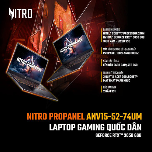 Acer Nitro ProPanel ANV15-52-74UM: Màn hình 180Hz, RTX 3050 và sức mạnh đa nhiệm cho học tập, sáng tạo nội dung và gaming