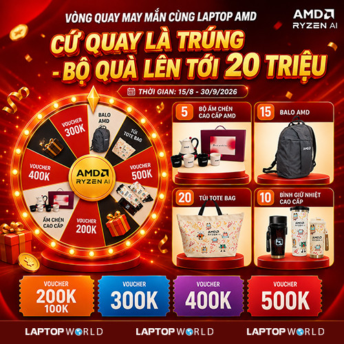 CTKM: Vòng quay may mắn cùng Laptop AMD - Trúng ngay quà lên tới 20 Triệu