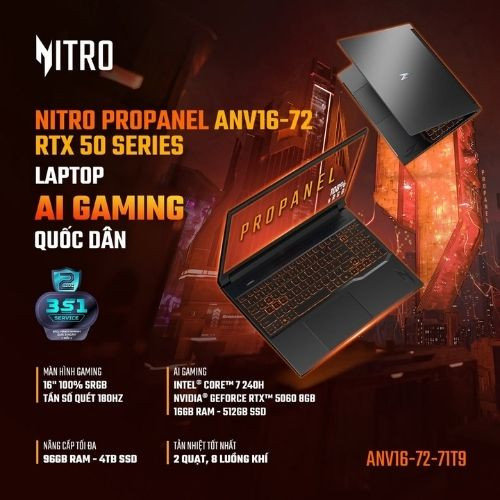 Acer Nitro ProPanel ANV16-72-71T9: RTX 5060, màn hình 180Hz và sức mạnh AI cho thế hệ người dùng thời đại mới