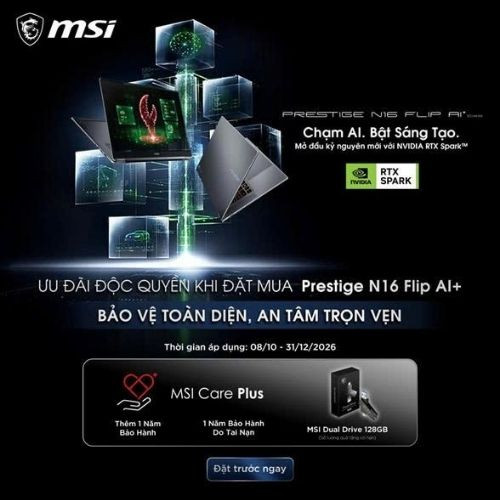 CTKM MSI: Early Bird cho dòng sản phẩm MSI Prestige N16 Flip AI+