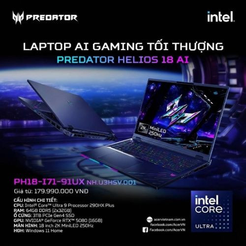 Đánh Giá Acer Predator Helios 18 AI PH18-I71-91UX: Đỉnh Cao Gaming Flagship Với Màn Hình Mini LED 250Hz