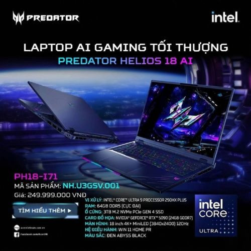 Đánh Giá Acer Predator Helios 18 AI PH18-I71-975R: Đỉnh Cao Gaming Flagship Với Sức Mạnh RTX 5090 Và Màn Hình 4K+ Mini LED