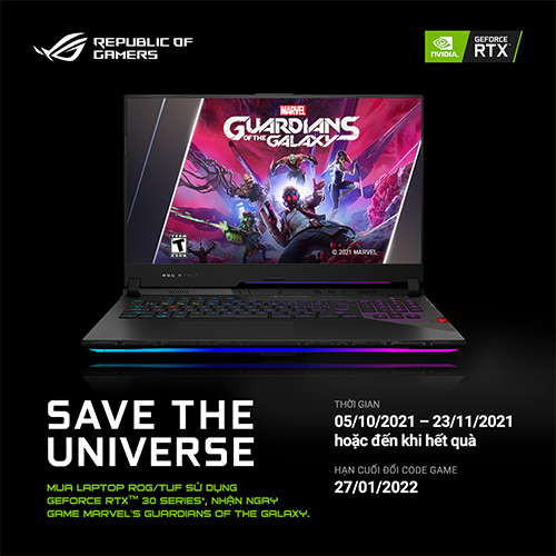 CTKM ASUS: ''Mua laptop ROG/TUF nhận ngay CODE game Marvel's Guardians of the Galaxy''