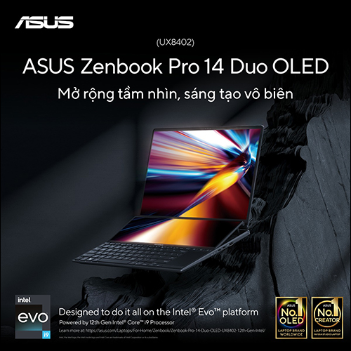 Asus Zenbook Pro 14 Duo OLED (UX8402) - Laptop 2 màn hình mở rộng tầm nhìn, sáng tạo vô biên.