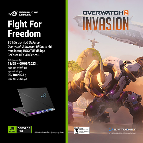 CTKM: Mua laptop ROG sử dụng card đồ họa NVIDIA GeForce RTX 40 series để sở hữu ngay trọn bộ Overwatch 2 Invasion Ultimate vừa mới ra mắt