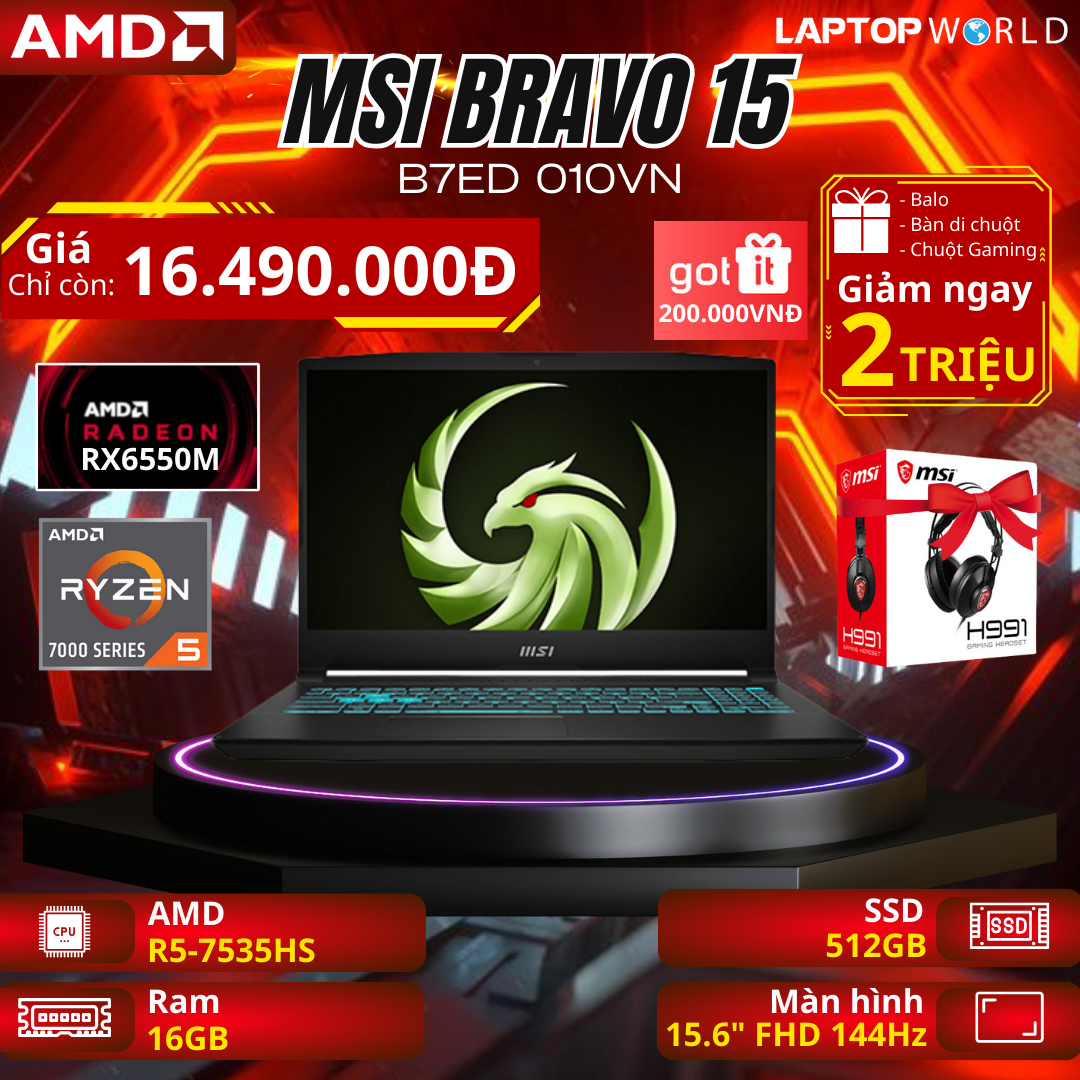 Chơi game cực đã với chip AMD trong MSI Bravo 15 B7ED
