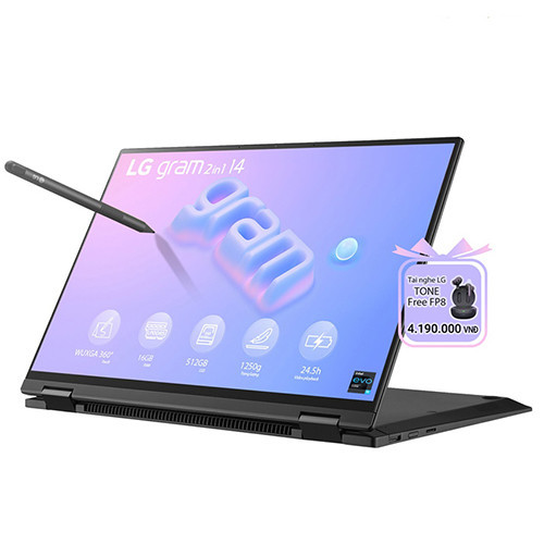 LG Gram 2023 2in1 14T90R-G.AH55A5 (Core i5-1340P | 16GB | 512GB | Intel Iris Xe | 14-inch WUXGA | Cảm ứng | Win 11 | Đen)