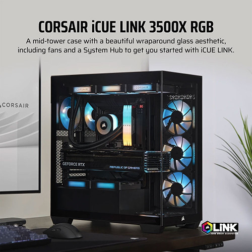 Vỏ Case Corsair iCUE LINK 3500X RGB Tempered Glass (Mid-Tower, Black) CC-9011280-WW
