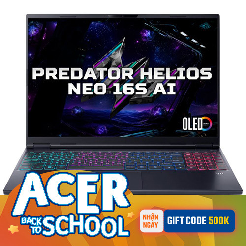 Laptop Acer Predator Helios Neo 16S AI PHN16S-71-95MS NH.QX7SV.002 (Ultra 9 275HX | 64GB | 2TB | RTX 5070 Ti | 16 inch 2K+ OLED 240Hz | Win 11 | Đen)