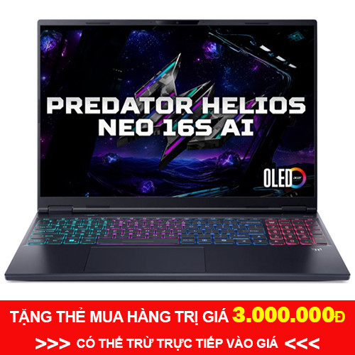 Laptop Acer Predator Helios Neo 16S AI PHN16S-71-95MS NH.QX7SV.002 (Ultra 9 275HX | 64GB | 2TB | RTX 5070 Ti | 16 inch 2K+ OLED 240Hz | Win 11 | Đen)