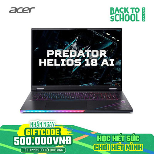 Laptop Acer Predator Helios 18 AI PH18-73-93P0 NH.QVYSV.001 (Ultra 9 275HX | 64GB | 3TB | RTX 5080 | 18 inch WQXGA 250Hz | Win 11 | Đen)