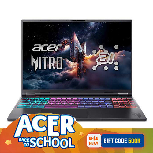 Laptop Acer Gaming Nitro V 16 AI ProPanel ANV16S-61-R0B8 NH.QXQSV.001 (Ryzen™ AI 5 340 | 16GB | 512GB | RTX 5050 | 16inch FHD+ 180Hz | Win 11 | Đen)