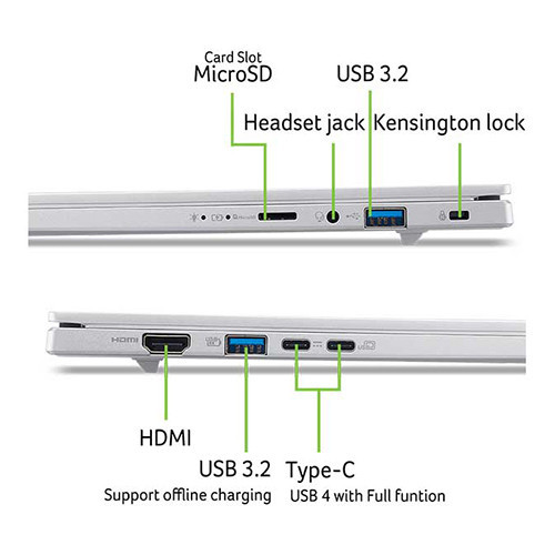Laptop Acer Aspire 14 AI A14-61M-R9RA NX.JL1SV.001 (Ryzen™ AI 5 340 | 16GB | 512GB | AMD Radeon™ 840M | 14inch FHD+ | Win 11 | Bạc)