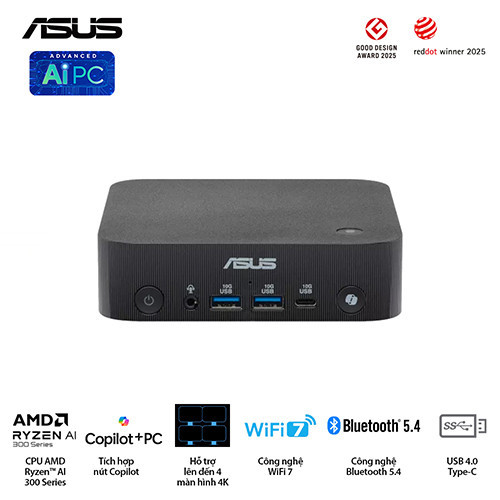 PC Mini Asus NUC AI 350 PN54-B-S70032MN (Ryzen AI 7 350 | 2xDDR5-5600 | 2xNVMe Gen4/ 1x HDMI 2.1/2x DP | 1xFingerprint | 1xcopilot | VESA MOUNT)