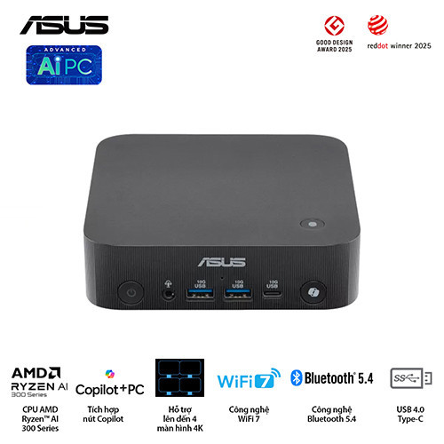 PC Mini Asus NUC AI 350 PN54-B-S70032MN (Ryzen AI 7 350 | 2xDDR5-5600 | 2xNVMe Gen4/ 1x HDMI 2.1/2x DP | 1xFingerprint | 1xcopilot | VESA MOUNT)