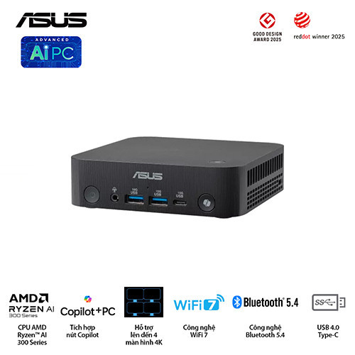 PC Mini Asus NUC AI 350 PN54-B-S70032MN (Ryzen AI 7 350 | 2xDDR5-5600 | 2xNVMe Gen4/ 1x HDMI 2.1/2x DP | 1xFingerprint | 1xcopilot | VESA MOUNT)