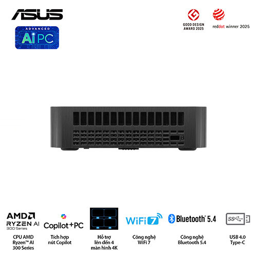 PC Mini Asus NUC AI 350 PN54-B-S70032MN (Ryzen AI 7 350 | 2xDDR5-5600 | 2xNVMe Gen4/ 1x HDMI 2.1/2x DP | 1xFingerprint | 1xcopilot | VESA MOUNT)