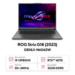 Laptop Asus ROG Strix G18 G814JI-N6063W (Core™ i9-13980HX | Ram 32GB | 1TB SSD | RTX 4070 8GB | 18inch QHD+, 240Hz | Win 11 | Xám) 