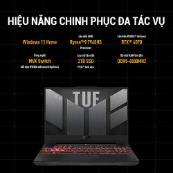 Asus TUF Gaming A15 FA507NU-LP034W (Ryzen™ 7-7735HS | Ram 8GB | 512GB SSD | RTX 4050 6GB | 15.6inch FHD 144Hz | Win 11 | Xám)