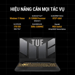 Laptop Asus TUF Gaming F15 FX507ZU4-LP520W (Core™ i7-12700H | Ram 8GB | 512GB SSD | RTX 4050 6GB | 15.6inch FHD | Win 11 | Đen)