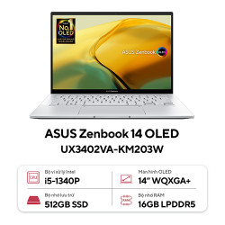 Laptop Asus Zenbook 14 OLED UX3402VA-KM203W (Core™ i5-1340P| 16GB | 512GB | Intel Iris Xe | 14.0inch WQXGA+ OLED | Win 11 | Bạc)