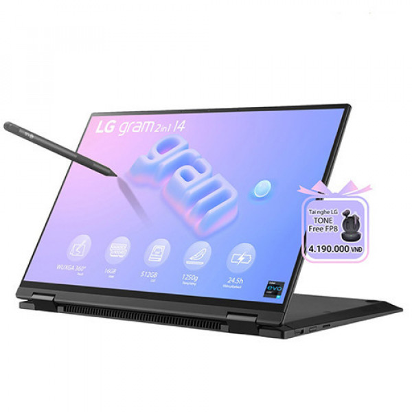 LG Gram 2023 2in1 14T90R-G.AH55A5 (Core i5-1340P | 16GB | 512GB | Intel Iris Xe | 14-inch WUXGA | Cảm ứng | Win 11 | Đen)