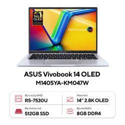 Laptop Asus Vivobook 14 OLED M1405YA-KM047W (Ryzen 5-7530U | 8GB | 512GB | AMD Radeon™ Graphics | 14.0inch 2.8K OLED | Win11 | Bạc)