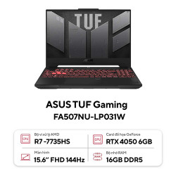 Asus TUF Gaming A15 FA507NU-LP031W (Ryzen™ 7-7735HS | 16GB | 512GB | RTX 4050 6GB | 15.6inch FHD 144Hz | Win 11 | Xám)